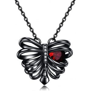 Collier C&ocirc;tel&eacute; En Argent Sterling Pendentif Noir Avec C?Ur Rouge Zircon Gothique Punk Cr&acirc;ne Bijoux Cadeaux D'anniversaire Pour Femme - Neuf
