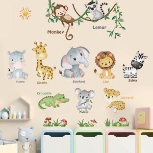 ERYI-Stickers Muraux Animaux De La Jungle Autocollant Mural Safari Éléphant Singe Lion Girafe Décoration Murale Chambre Enfants Bébé Pépinière Salon - Neuf