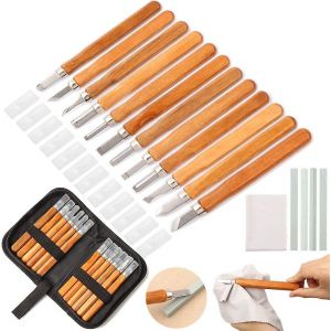 2023 Kit D'outils De Sculpture Sur Bois,12 Pcs Kit De Sculpture Sur Bois Avec Pierre À Aiguiser Et Sac De Rangement - Neuf