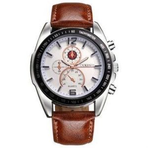 Montre &Agrave; Quartz Pour Homme Avec Trois Cadrans Et Bracelet En Cuir - Neuf