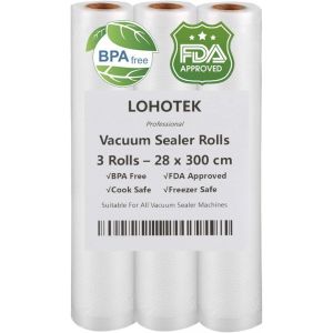Appareil de mise sous vide professionnel - Rouleau de film - Compatible avec tous les appareils sous vide - 28 cm x 300 cm - 3 rouleaux - Passe au micro-ondes et sous vide - Neuf