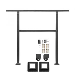 Rampe d'Escalier Ext&eacute;rieure pour 2-3 Marches-Duoku-Main Courante avec Barre Horizontale-Tube Carr&eacute; en Acier au Carbone - Neuf