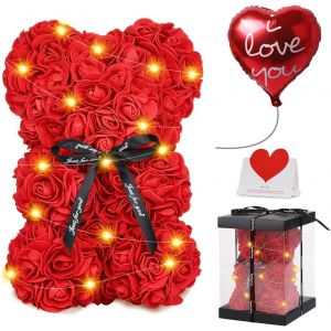 Ours en Rose, Rose Bear Teddy Flower avec Lumi&egrave;res, Meilleur Cadeau pour F&ecirc;te des M&egrave;res,Anniversaire,Cadeaux pour femmes, cadeau enti&egrave;rement assembl&eacute;e, y Compris Bo&icirc;te-Cadeau et Carte d'amour - Neuf