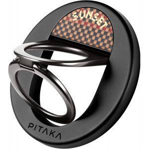 Sjzg-Poign&eacute;e Magn&eacute;tique Support Pour Anneau De T&eacute;l&eacute;phone Avec Double Anneau Porte Doigt R&eacute;glable En Fibre Aramide Pour Iphone 16/15/14/13 Coucher De Soleil - Neuf