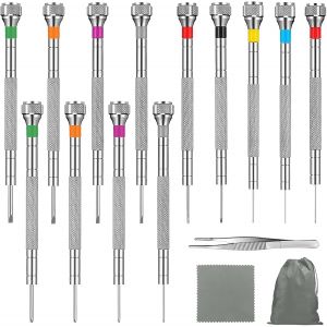 KAL-16 Pièces Tournevis Precision Réparation Outils Kit Horloger Avec Pincettes Chiffon Et Sac De Rangement, Jeu Petit Tourne Vis Horlogers Précision Reparation Montres Outil Pour Montre Lunettes Bij - Neuf