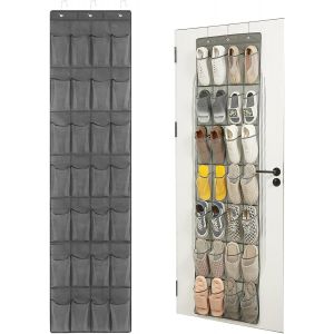 Kgabery-Rangement De Porte Pour Chaussures Avec 28 Grandes Poches En Filet Et 3 Crochets Métalliques,Un Porte-Chaussures Suspendu Pour Ranger Chaussures,Jouets Et Chaussettes De Couleur Gris - Neuf