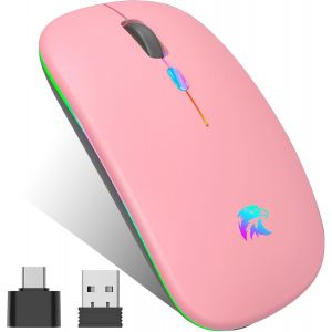KALANKA-Souris Sans Fil Rechargeable, Souris Bluetooth, Souris Rétroéclairée de 7 Couleurs avec Mini récepteur USB de 2,4 GHz, Souris de jeu Bluetooth Compatible PC,Mac,Ordinateur Portable,Chromebook - Neuf