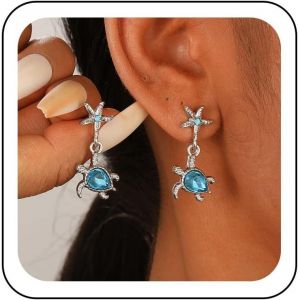 Kal-Boucles D'oreilles Boho Tortue Etoile De Mer Boucles D'oreilles Tortue Cristal Boucles D'oreilles Tortue Clous D'oreilles Etoile De Mer Boucles D'oreilles Tortue Boucles D'oreilles Femme - Neuf