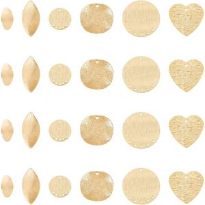 Kal-Pcs 6 Styles Laiton Estampage Étiquette Blanc Charmes Réel 14k Plaqué Or Plat Rond Timbres En Métal Étiquettes Ovale Feuille Coeur Blancs Pendentifs Pour Bijoux Trou: 1.2 1.6 Mm - Neuf