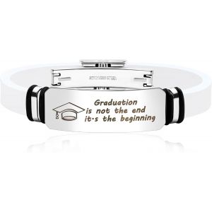 Kal-Bracelet De Remise De Diplôme Personnalisable | Acier Inoxydable Avec Symbole De Toque & La Remise De Diplôme N'est Pas La Fin, C'est Le Début | Cadeau Étanche En Silicone Pour Lui Et Elle - Neuf
