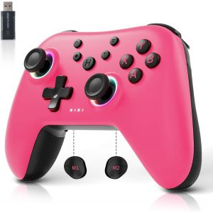 Aurora 2.4g Wireless Bluetooth Controller Pour Windows Pc/Switch/Stem/Ios/Android, Pc Gamepad Avec Joystick À Effet Hall, Bouton Arrière Programmable, Actuateur À Résonance Linéaire (Rose) - Neuf