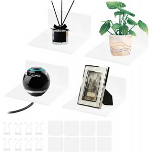 Cauc-Lot De 4 Etagere Murale Blanche, Étagères Murales D'affichage, Sans Perçage, Etagères Murales Avec Trous De Câble Pour Salle De Bain, Cuisine, Chambre, Salon Etc, 10 * 9 * 5 Cm - Neuf