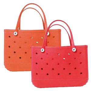 Xl Plage Croc Sac Eva Caoutchouc Étanche Voyage Pique-Nique Panier De Rangement Extra Large Femmes Shopping Sac À Main Sac Gelée Plage Fourre-Tout Sac.Red-Orange.L(35X23X10Cm) - Neuf