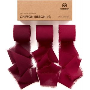 Ruban En Mousseline Rouge & Bordeaux 3,8 Cm X 19,2 M, Fait Main Avec Franges, Ruban Effiloché Pour Invitations De Mariage, Bouquets De Mariée, Cadeaux Emballages, Bricolage - Neuf