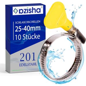CHECARZHN--NO1-Collier De Serrage Inox - 10 Pièces 25-40 Mm Collier Serrage - Collier De Serrage Métallique - Collier Durite - Colliers De Serrage À Écrou Papillon Pour Eau, Gaz, Piscine Et Tuyau D'A - Neuf