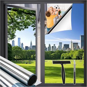 Film Fenetre Anti Regard Film Anti Chaleur Bon Effet Miroir avec Kit de Pose 40x200cm Anti UV Protection de la Vie Privée Protéger du Soleil pour Fenêtre Maison Bureau Magasin - Neuf