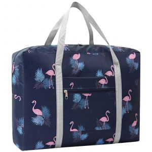 Sac de voyage pliable pour femme, motif flamant rose bleu marine, l&eacute;ger, r&eacute;sistant &agrave; l'eau, grande capacit&eacute;, id&eacute;al pour les escapades de week-end. - Neuf