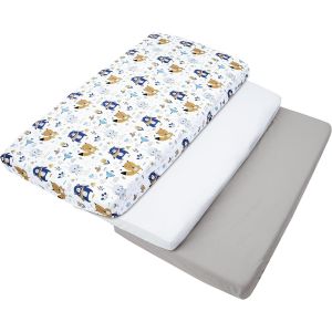 Jgd-Drap Housse 60x120 Lot De 3 Draps Lit Bebe Matelas Enfant B&eacute;b&eacute; - 100% Coton Fitted Draps Lit Pour Baby Bed Cover Sheets Matela Literie Mattress Couette (Boho Animals-Blanc-Gris) - Neuf