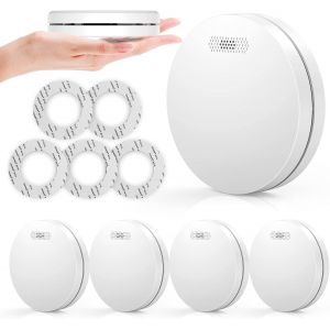 D&eacute;tecteur de fum&eacute;e avec Pile de 10 Ans en 14604 Mini Alarme Incendie photo&eacute;lectrique avec Fonction Silence Bouton d'essai, Autonome Alarme Forte de 85 DB pour l'avertissement d'incendie 5 pi&egrave;ces - Neuf