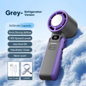 Mini ventilateur Turbo portatif, air froid haute vitesse, 3600mAh, USB rechargeable, compresse froide, pliable, portable, bureau ¿ Gris - Neuf