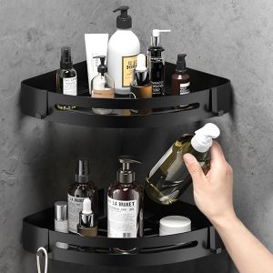 Etagere Douche,Etagere Rangement Salle De Bain,Panier De Douche Dangle Avec Crochets/Plateau De Savon,Etagere Douche Sans Percage,Étagère Salle De Bain,Rangement Douche,Dortoir Et Cuisine (Nero) - Neuf