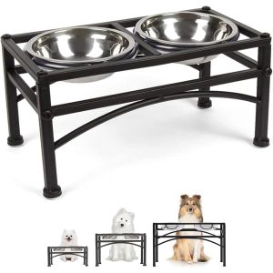 Porte-Gamelles Surélevée Avec 2 Bols En Inox De 1,2l Pour Petit Moyen Grand Chien Choit Chat, Anti Glouton, Avec Support Écuelle Distributeur De Nourriture Pour Animaux De Compagnie (M) - Neuf