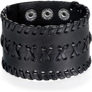 Kal-Bracelet Tressé Cuir Alliage Couleur Marron/Noir Large Bracelet Manchette Réglable Perosnnalisable Punk Rock Pour Homme Biker Motard Fantasie Cadeaux Anniversaire - Neuf