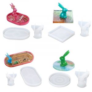 Moule En Silicone Pour Bo&icirc;te De Rangement De Bijoux Ovale En Cristal &Eacute;poxy, Fait &Agrave; La Main, Pour Miroir De Table, Lapin - Neuf