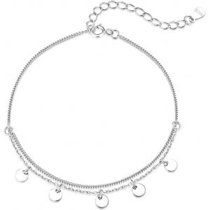 Kalsw-Bracelet De Cheville Argent S925 Femme,Bicouche Avec Pendentifs &Eacute;toile Ronde,Cha&icirc;ne R&eacute;glable 22 &Agrave; 27cm,Boho Pour La Plage D'&eacute;t&eacute; - Neuf