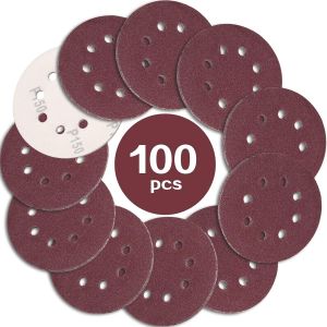 105PCS Disque de Ponçage 125mm, Disques a Poncer Papier Abrasifs 8 trous Idéal pour Poncer/Polir pour Ponceuse Excentrique (Grain 40/60/80/150/240/320/600) - Neuf