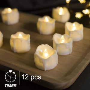 Des Bougies LED avec Minuterie, un Pack de 12 Bougies LED &agrave; Piles, 6 Heures et 18 Heures, &Eacute;lectrique sans flamme de la Bougie Faux LED Flamme Vacillante de la Bougie pour No&euml;l, Mariage(Blanc Chaud) - Neuf