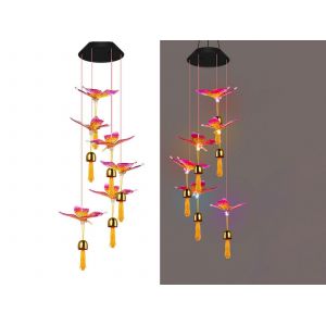 Carillon lumineux solaire &agrave; changement de couleur - Papillon rose - Lot de 2 - Neuf