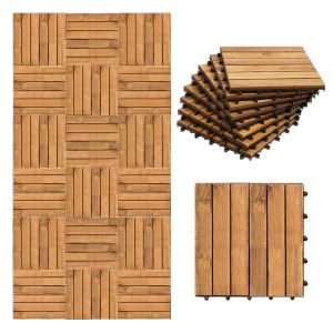 Lot De 110 Dalles De Terrasse En Bois 6 Lattes 10 M&sup2; 30 X 30 Cm, Dalles De Jardin Clipsables - Neuf