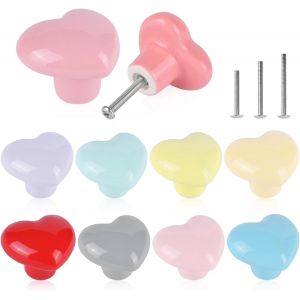 ERYI-Lot De 10 Boutons De Porte Colorés En Céramique Brillante En Forme D'Amour - Pour Armoire, Tiroir, Placard, Cuisine, Commode, Chambre D'Enfant - Neuf