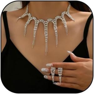 Meimie-Parure De Bijoux Scintillants Pour Femme-Collier En Strass Avec Boucles D'oreilles-Élégant Ensemble De Bijoux En Argent Pourmariage-Ensemble De Bijoux Demariée Avec Cristal-Ensemble - Neuf