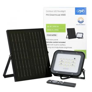 Projecteur Led Pni Greenhouse Ws50 50w Avec Panneau Solaire, Batterie 6000mah, T&eacute;l&eacute;commande, 6500k, Ip65 - Neuf