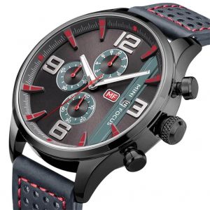 Mini Focus Hommes Multifonction Analogique Étanche Pu Bracelet Quartz Sports Montre-Bracelet (Gris + Noir) - Neuf