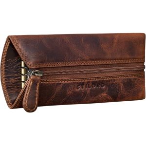 Janne' Etui à clés Cuir Vintage Pochette Étui Porte-Clés pour Hommes Portefeuille Porte-Monnaie Petite Trousse avec RFID Blocage Deux Anneaux,Couleur:Kara-Cognac - Neuf
