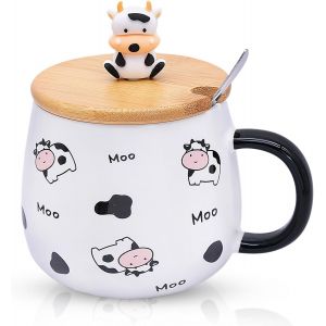 Eryi-Tasse À Café En Céramique Mignonne Avec Couvercle Et Cuillère En Acier Inoxydable, 480 Ml, Tasse À Café En Porcelaine, Cadeau D'anniversaire Drôle Pour Femmes, Amis, Enfants, Filles - Neuf