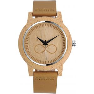 Eryi-Montre En Bois Original Homme, Avec Sangle En Cuir Pleine, Le Bois De Bambou Design, Montre À Quartz Symbole Infini, Marron - Neuf