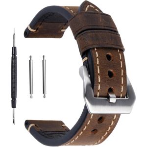 Kal-Bracelet De Montre Vintage De Remplacement Pour Homme Et Femme En Cuir Véritable Avec Boucle En Acier Inoxydable - Neuf