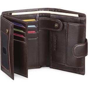 Portefeuille Homme Grand Trifold En Cuir Véritable, Portefeuille Pour Homme Blocage Rfid Avec 19 Emplacements Pour Cartes De Crédit, 3 Compartiment À Billets,1 Poche À Monnaie - Neuf
