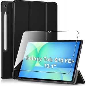 Coque Pour Samsung Galaxy Tab S10 Fe+/ S10 Fe Plus 13.1 Pouces 2025 Coque Case Avec Verre Trempé,Étui En Cuir Pu À Trois Volets Avec Fonction Veille/Réveil Automatique Sommeil Automatique.[N208] - Neuf