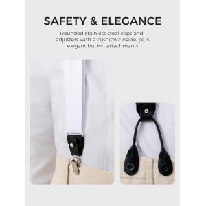 Tzf-Bretelles Homme Avec Options De Fixation Par Clip Et Bouton, 6 Boutons Inclus, Largeur 3,5 Cm En Forme De Y Pour Les Tailles Jusqu'à 200 Cm, Acier Inoxydable, Plage De Réglage D'élasticité Extra - Neuf