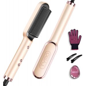 Ring Brosse Lissante Pour Cheveux, Fer À Lisser Avec Peigne Intégré, 20s Ptc Chauffage & 5 Réglages De Température & Anti-Brûlure, Professionnels Hair Straightener, Lisseur Cheveux (Or) - Neuf