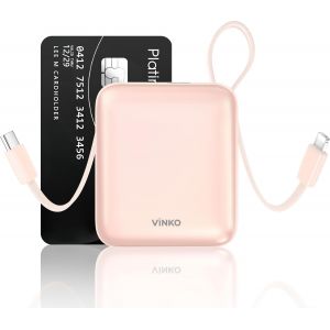 Mini Batterie Externe avec Cable Int&eacute;Gr&eacute;, 22,5 W Small Power Bank 10000mAh, USB C Chargeur Externe Rapide, Petit Chargeur Portable Affichage LED, Compatible avec iPhone, Samsung, Android (Blanc) - Neuf