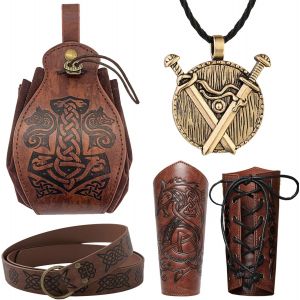 Cauc-V&ecirc;tements Viking, 6 Pcs Deguisement Medieval Homme Femme, Prot&egrave;ge Bras Tir &Agrave; L'arc, Brassards M&eacute;di&eacute;vaux, Ceinture M&eacute;di&eacute;vale Pour Femmes, D&eacute;co Viking Pour Halloween Cosplay Costume Viking - Neuf