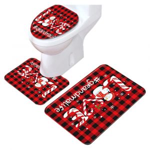 Ensemble de 3 tapis de bain antid&eacute;rapants pour couvercle de toilette, d&eacute;coration de salle de bain de No&euml;l - Neuf