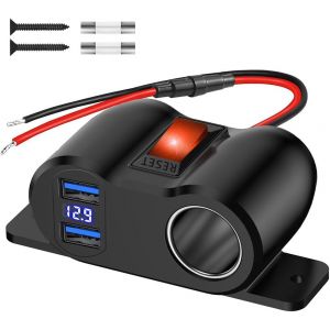 Chargeur Allume Cigare, Qc3.0 Prise Allume Cigare 12 V Usb, Chargeur Voiture Allume Cigare Avec Interrupteuret Voltm&egrave;tre Led, Adaptateur Voiture Pour 12 V/24 V Voitures Bateaux Camping-Car - Neuf