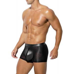 Cauc-Boxer Homme Transparent Boxers Homme Mesh Cuir Sous Vetement Moulant Zip Calecons - Neuf